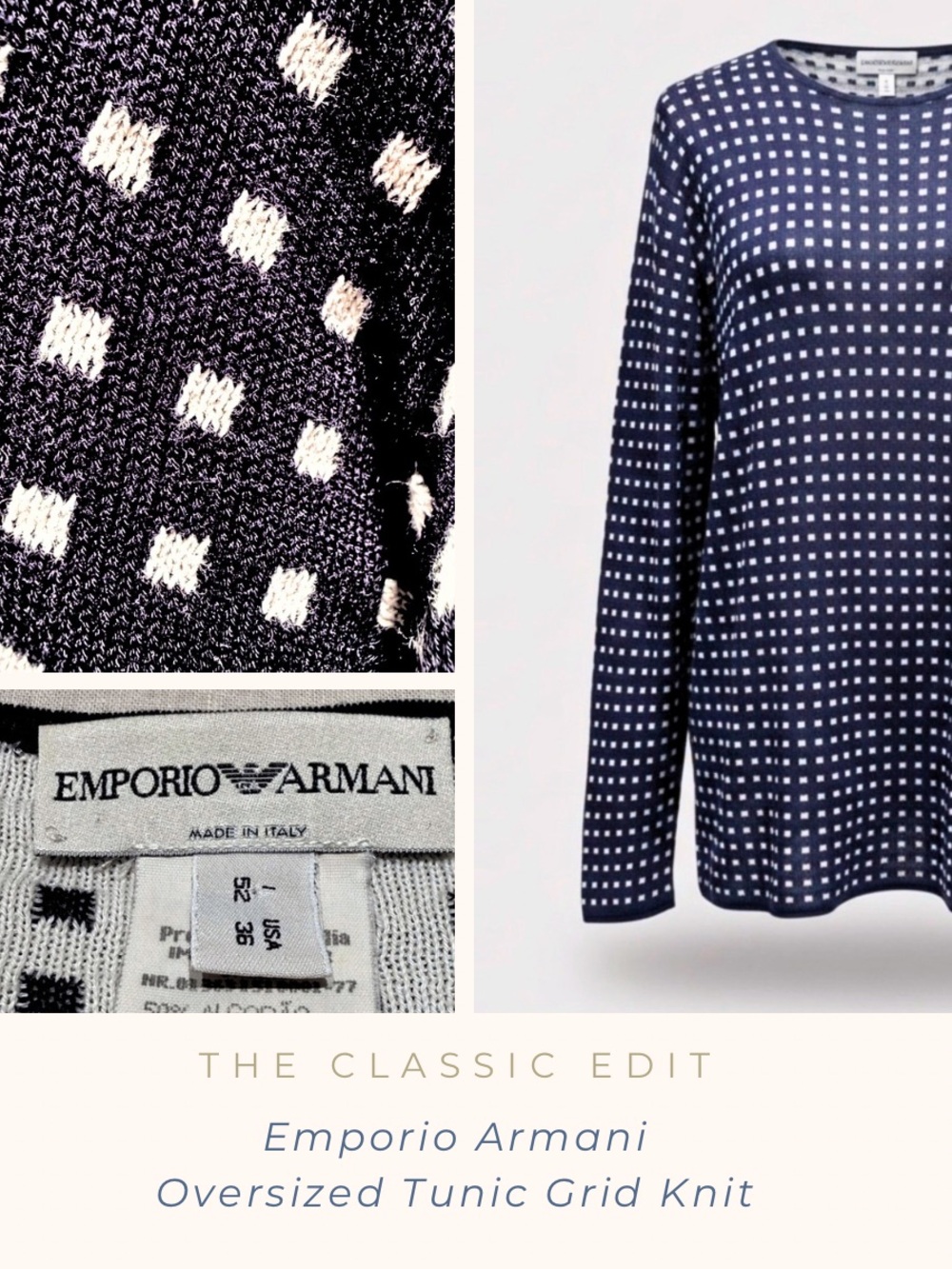 Emporio Armani Two-Tone Grid Knit Sweater | Cotton Viscose